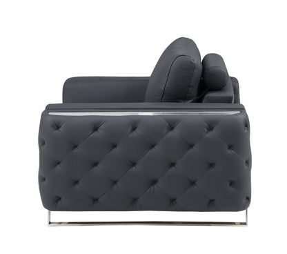 72" Dark Gray And Silver Genuine Leather Loveseat HomeRoots