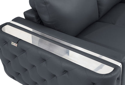72" Dark Gray And Silver Genuine Leather Loveseat HomeRoots