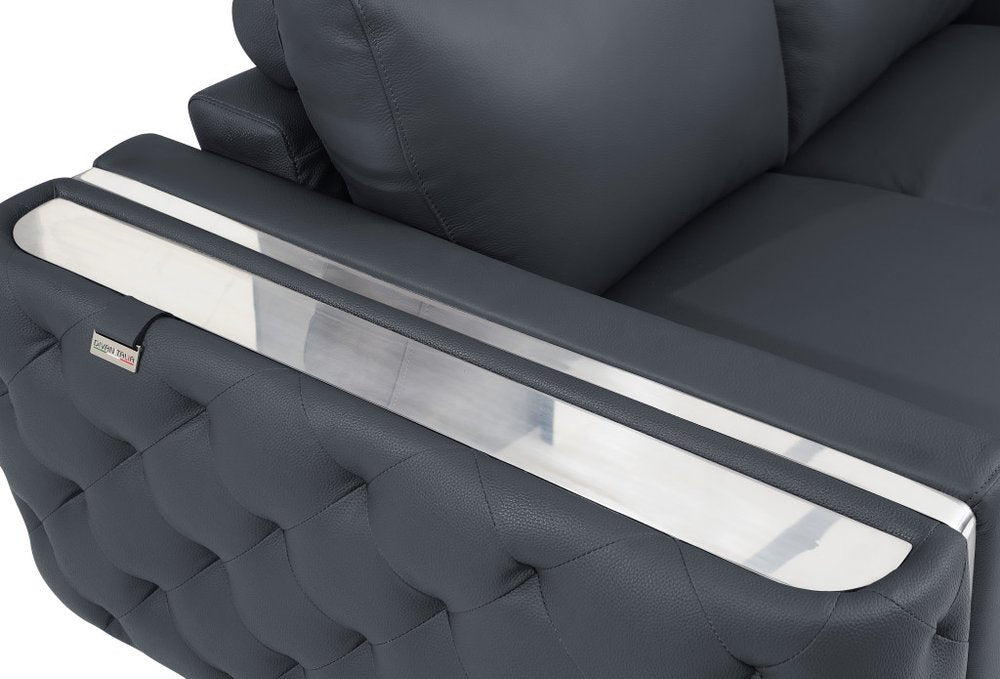 72" Dark Gray And Silver Genuine Leather Loveseat HomeRoots