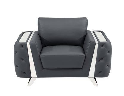 50" Dark Gray and Silver Faux Leather Tufted Arm Chair