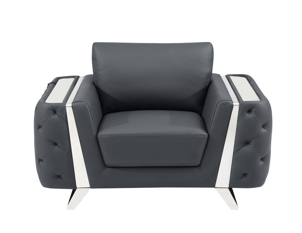 50" Dark Gray And Silver Faux Leather Tufted Club Chair HomeRoots