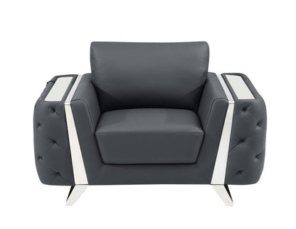 50" Dark Gray And Silver Faux Leather Tufted Club Chair HomeRoots