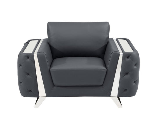 50" Dark Gray And Silver Faux Leather Tufted Club Chair HomeRoots