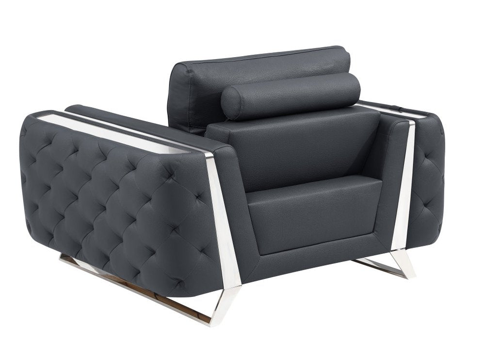50" Dark Gray And Silver Faux Leather Tufted Club Chair HomeRoots