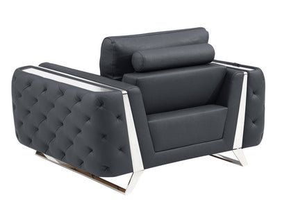 50" Dark Gray And Silver Faux Leather Tufted Club Chair HomeRoots