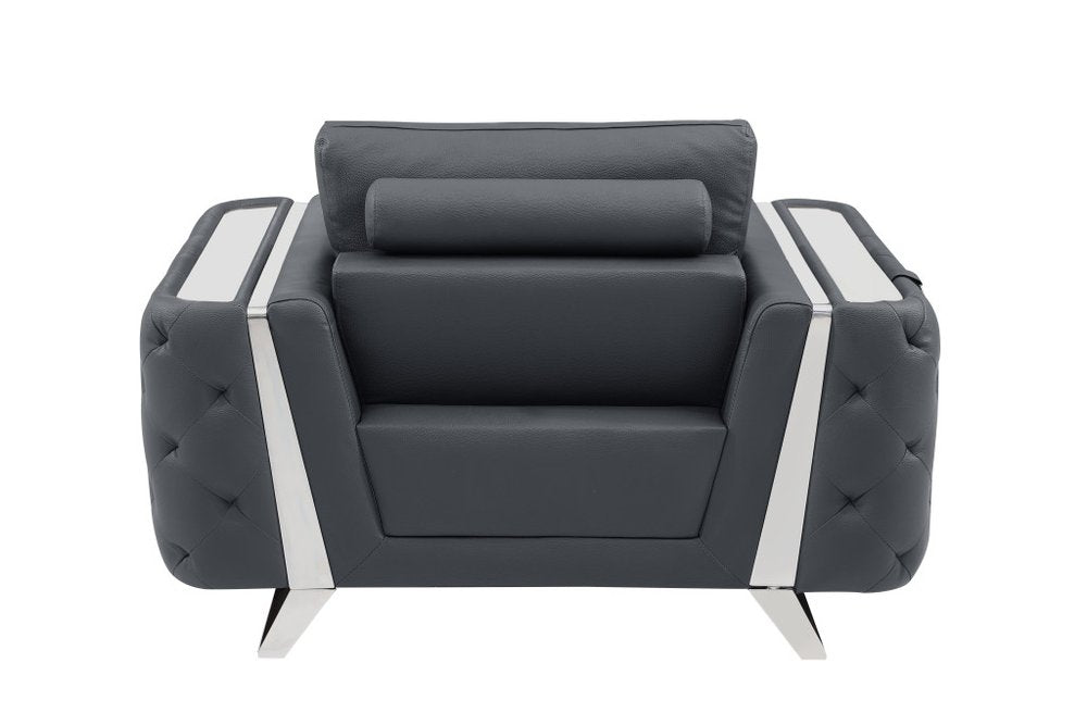 50" Dark Gray And Silver Faux Leather Tufted Club Chair HomeRoots