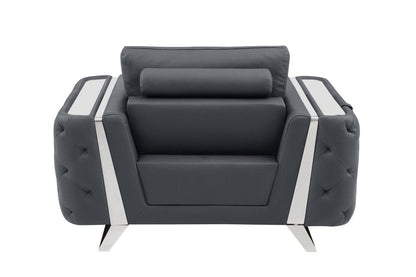 50" Dark Gray And Silver Faux Leather Tufted Club Chair HomeRoots