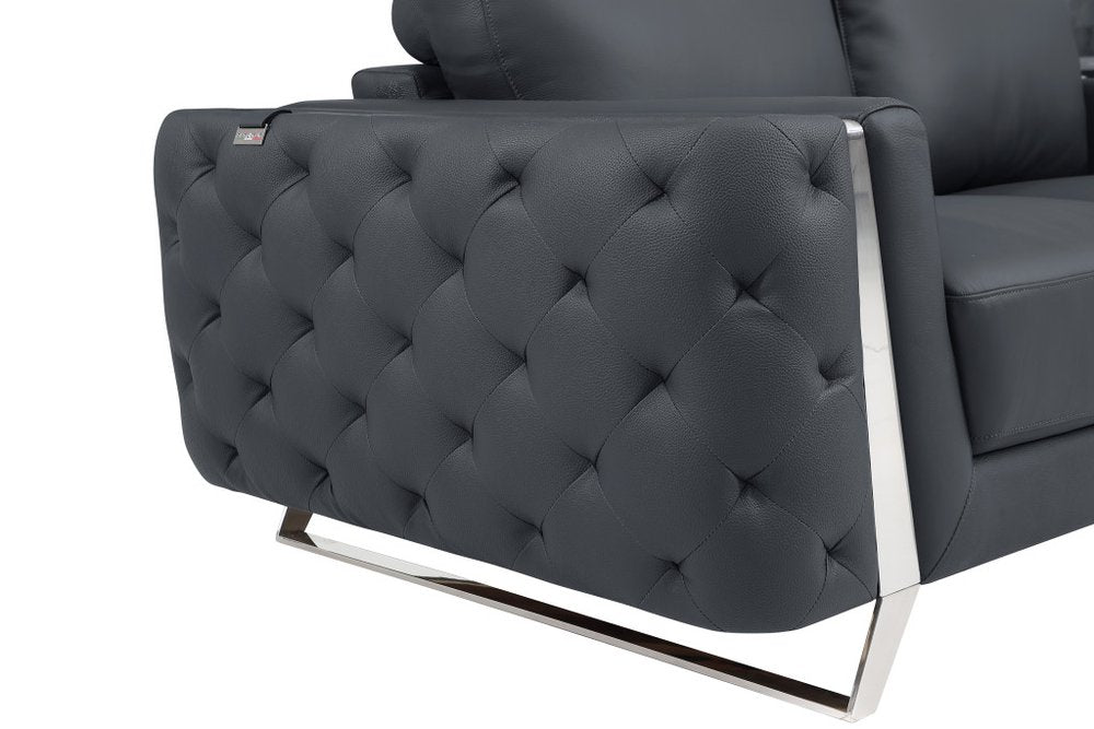 50" Dark Gray And Silver Faux Leather Tufted Club Chair HomeRoots