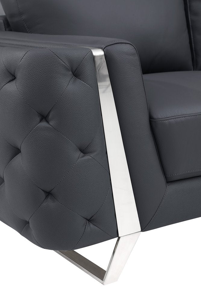 50" Dark Gray And Silver Faux Leather Tufted Club Chair HomeRoots