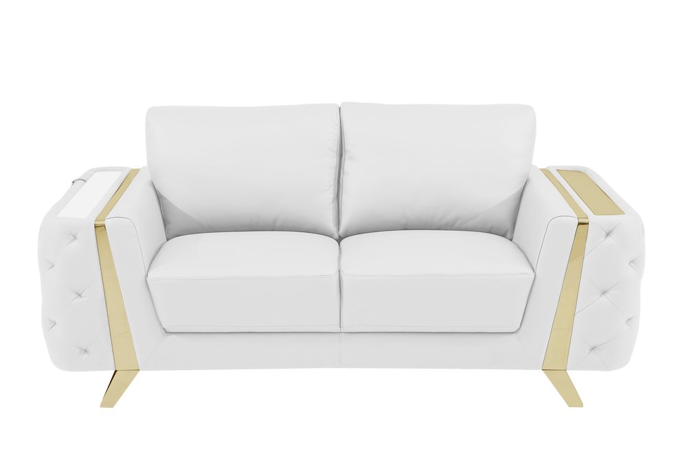 72" White And Gold Genuine Leather Loveseat HomeRoots