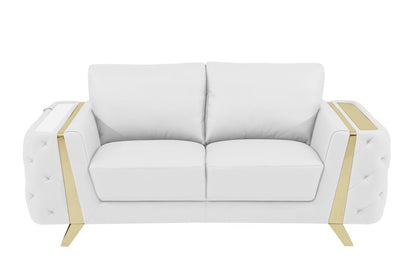 72" White And Gold Genuine Leather Loveseat HomeRoots
