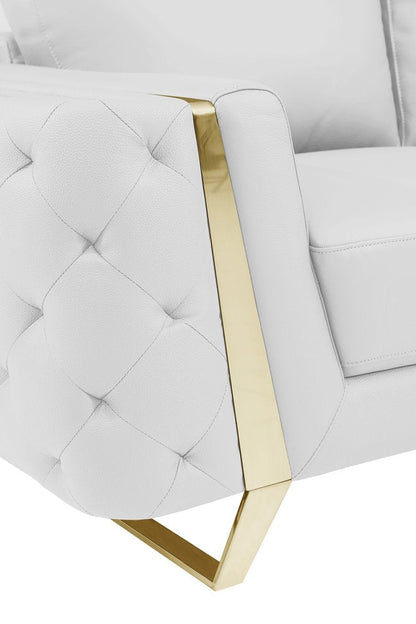 72" White And Gold Genuine Leather Loveseat HomeRoots