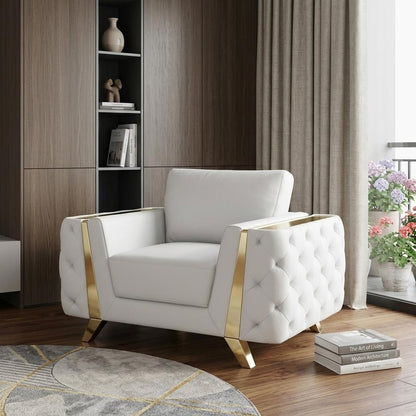 50" White And Gold Genuine Leather Club Chair HomeRoots