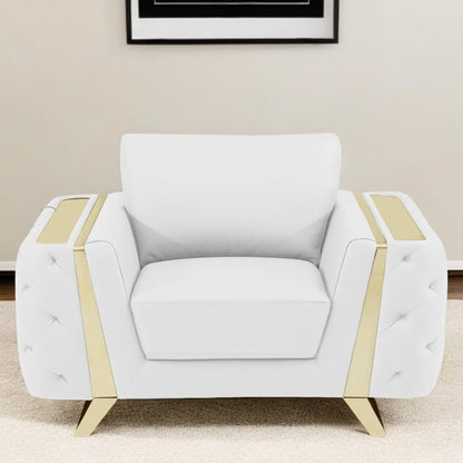 50" White And Gold Genuine Leather Club Chair HomeRoots