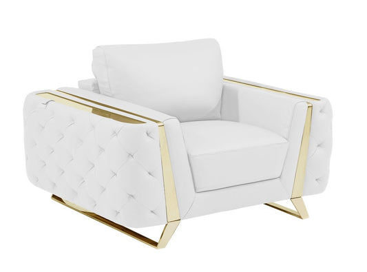 50" White And Gold Genuine Leather Club Chair HomeRoots