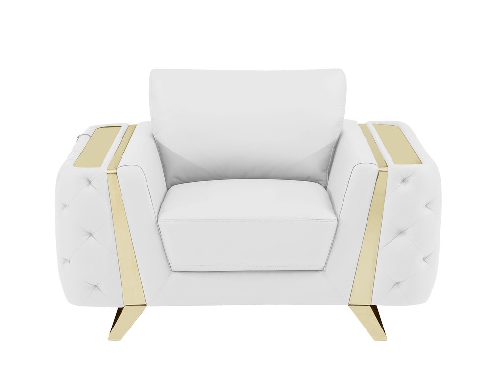 50" White And Gold Genuine Leather Club Chair HomeRoots