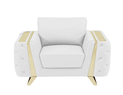 50" White And Gold Genuine Leather Club Chair HomeRoots