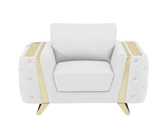 50" White And Gold Genuine Leather Club Chair HomeRoots