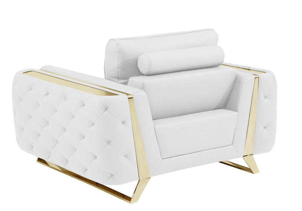 50" White And Gold Genuine Leather Club Chair