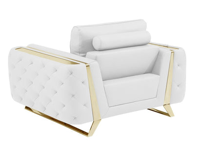 50" White And Gold Genuine Leather Club Chair HomeRoots