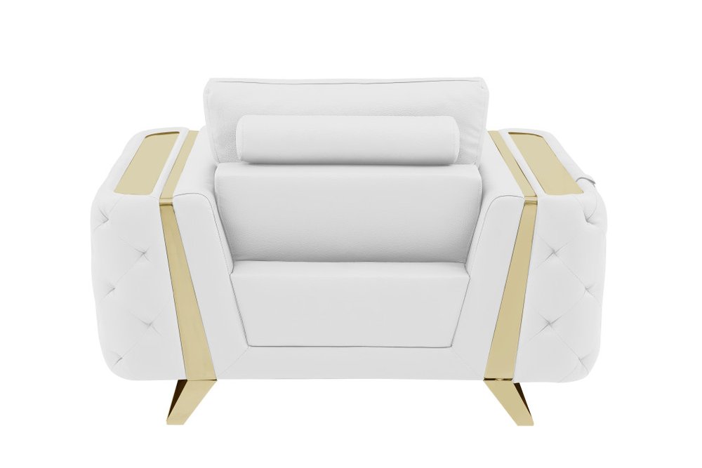 50" White And Gold Genuine Leather Club Chair HomeRoots