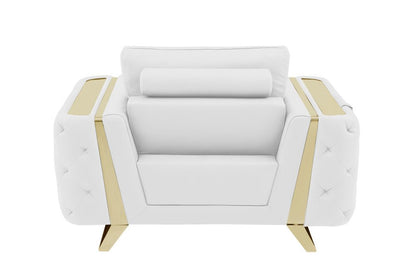 50" White And Gold Genuine Leather Club Chair HomeRoots