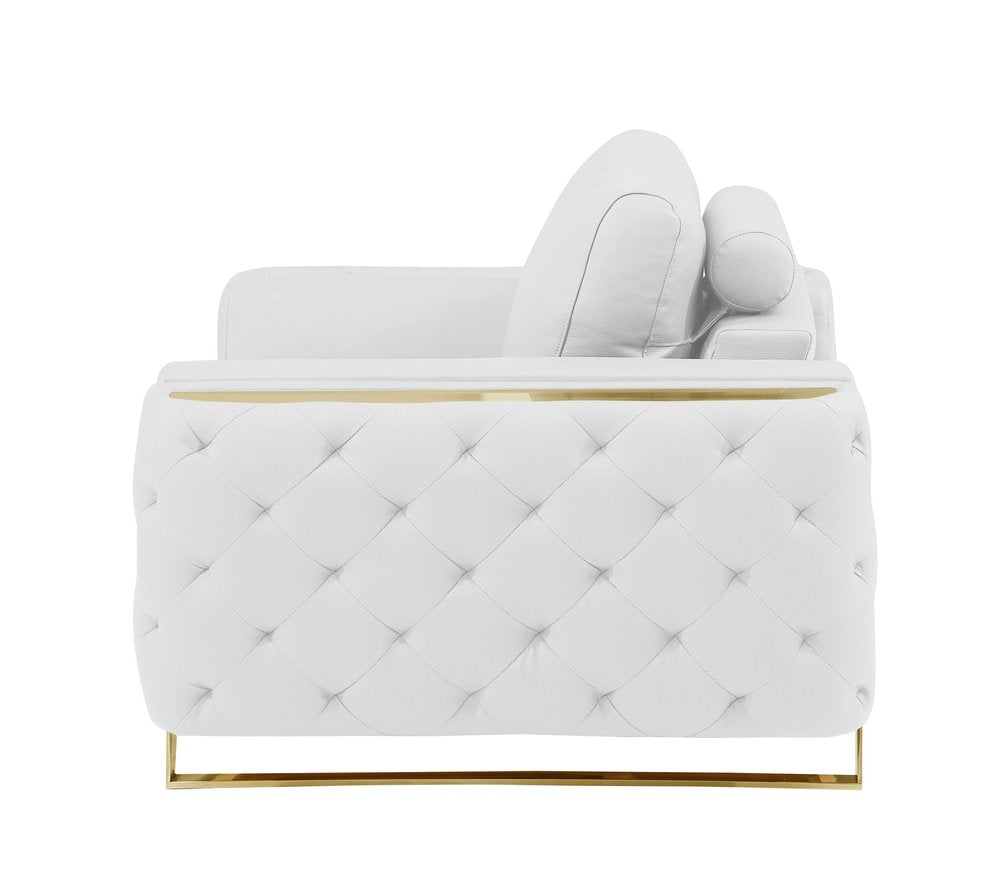 50" White And Gold Genuine Leather Club Chair HomeRoots