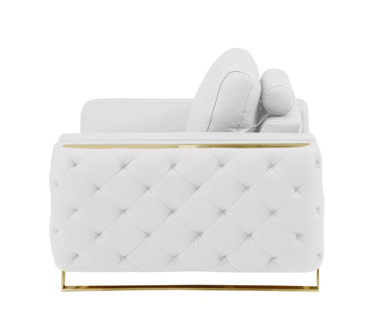 50" White And Gold Genuine Leather Club Chair HomeRoots