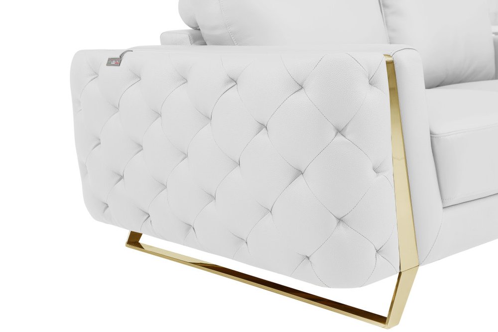 50" White And Gold Genuine Leather Club Chair HomeRoots