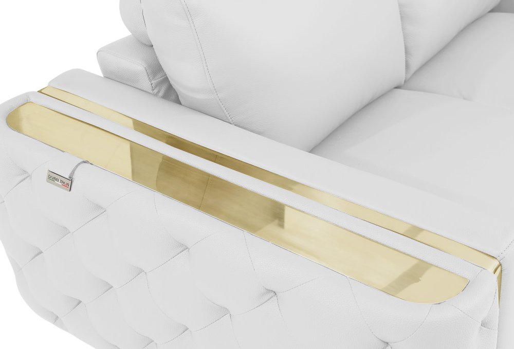 50" White And Gold Genuine Leather Club Chair HomeRoots