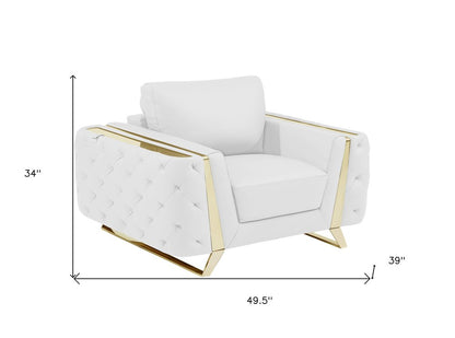 50" White And Gold Genuine Leather Club Chair HomeRoots