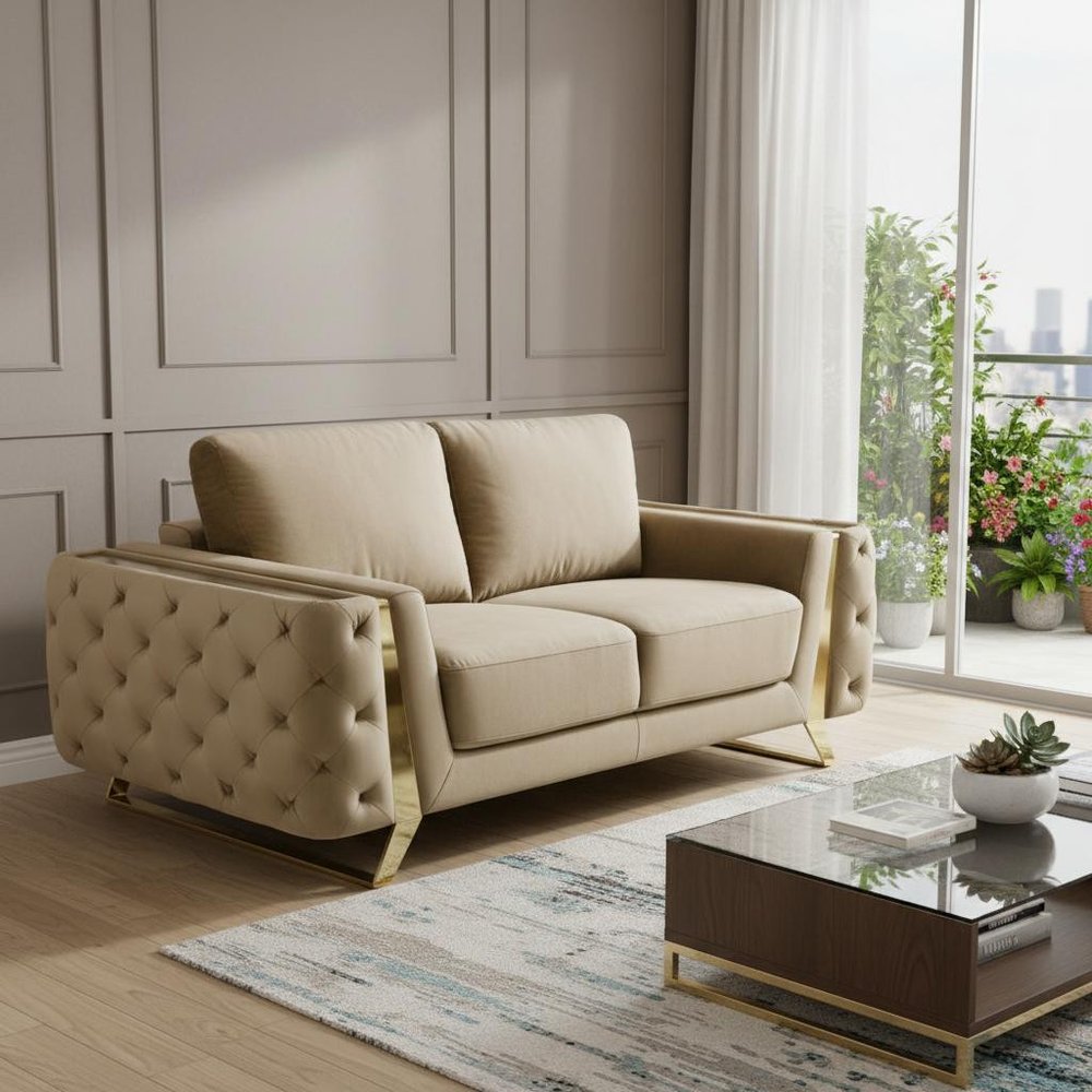 72" Beige And Gold Velvet Loveseat HomeRoots
