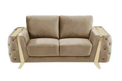 72" Beige And Gold Velvet Loveseat HomeRoots