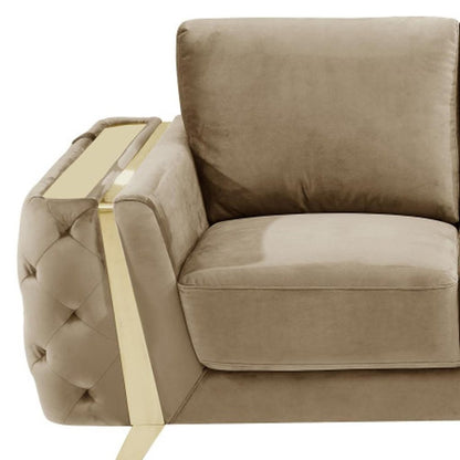 72" Beige And Gold Velvet Loveseat HomeRoots
