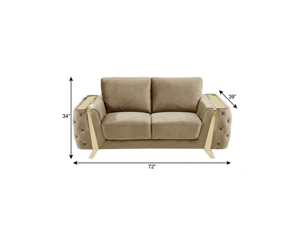 72" Beige And Gold Velvet Loveseat HomeRoots