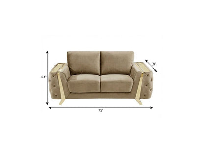 72" Beige And Gold Velvet Loveseat HomeRoots