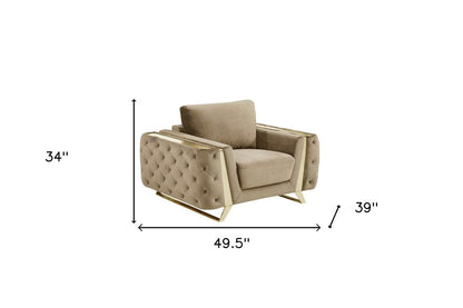 50" Beige And Gold Velvet Tufted Club Chair HomeRoots