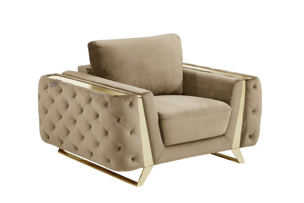 50" Beige And Gold Velvet Tufted Club Chair HomeRoots