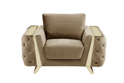 50" Beige And Gold Velvet Tufted Club Chair