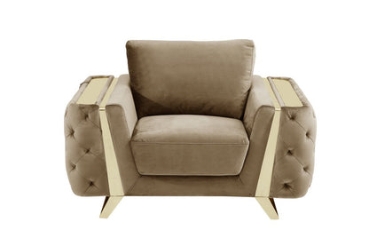 50" Beige And Gold Velvet Tufted Club Chair HomeRoots