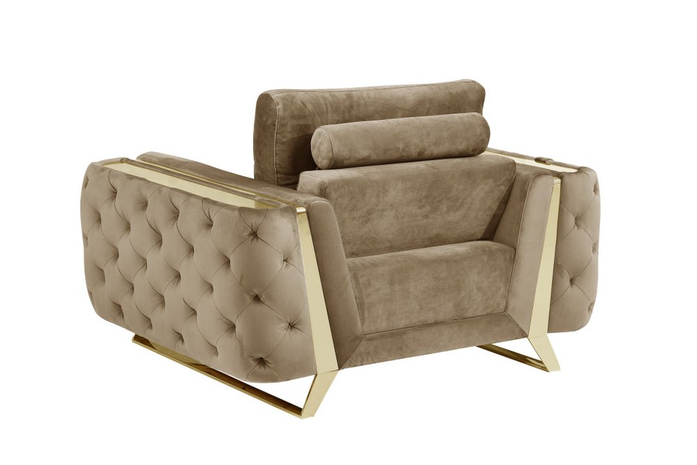 50" Beige And Gold Velvet Tufted Club Chair HomeRoots