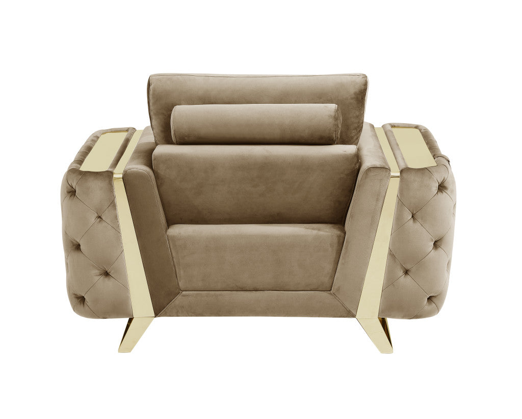 50" Beige And Gold Velvet Tufted Club Chair