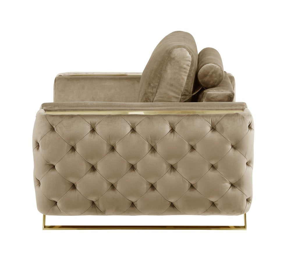 50" Beige And Gold Velvet Tufted Club Chair HomeRoots