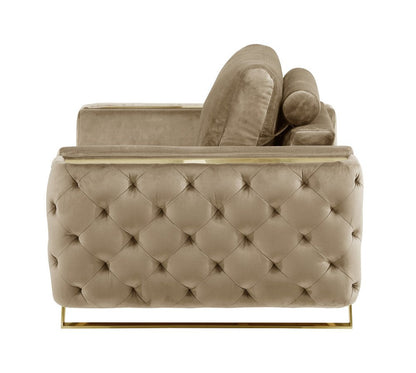 50" Beige And Gold Velvet Tufted Club Chair HomeRoots