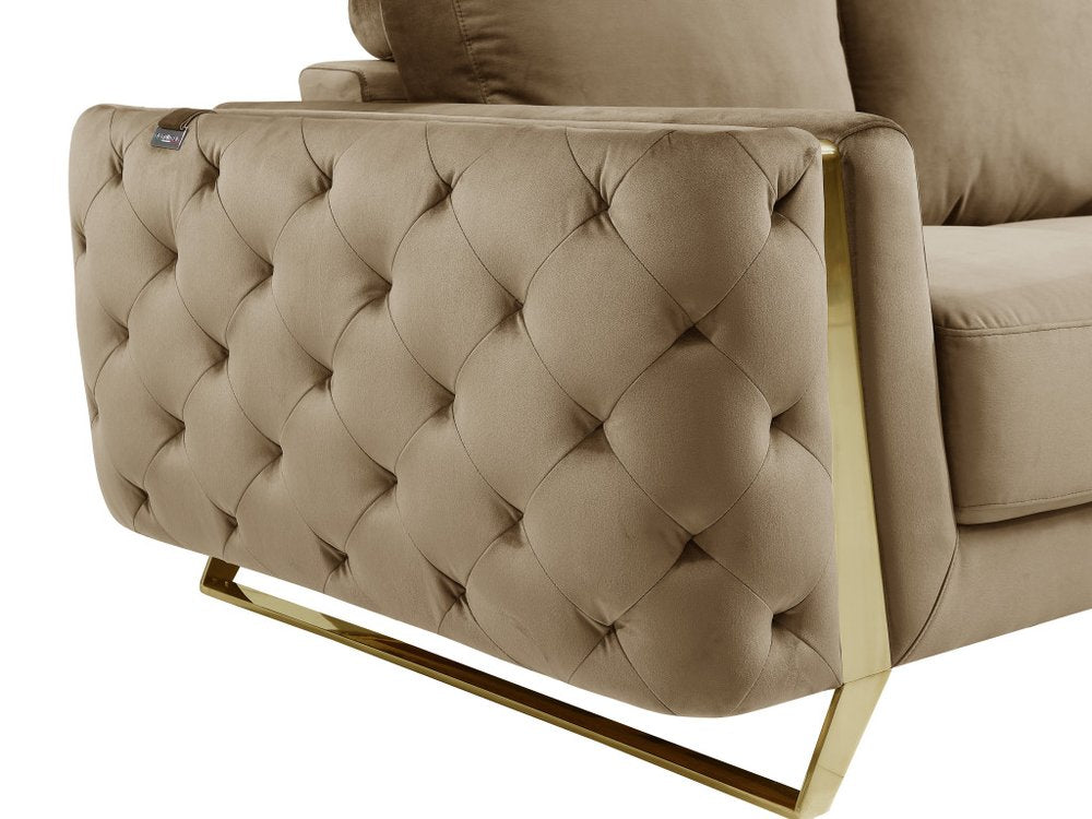 50" Beige And Gold Velvet Tufted Club Chair HomeRoots
