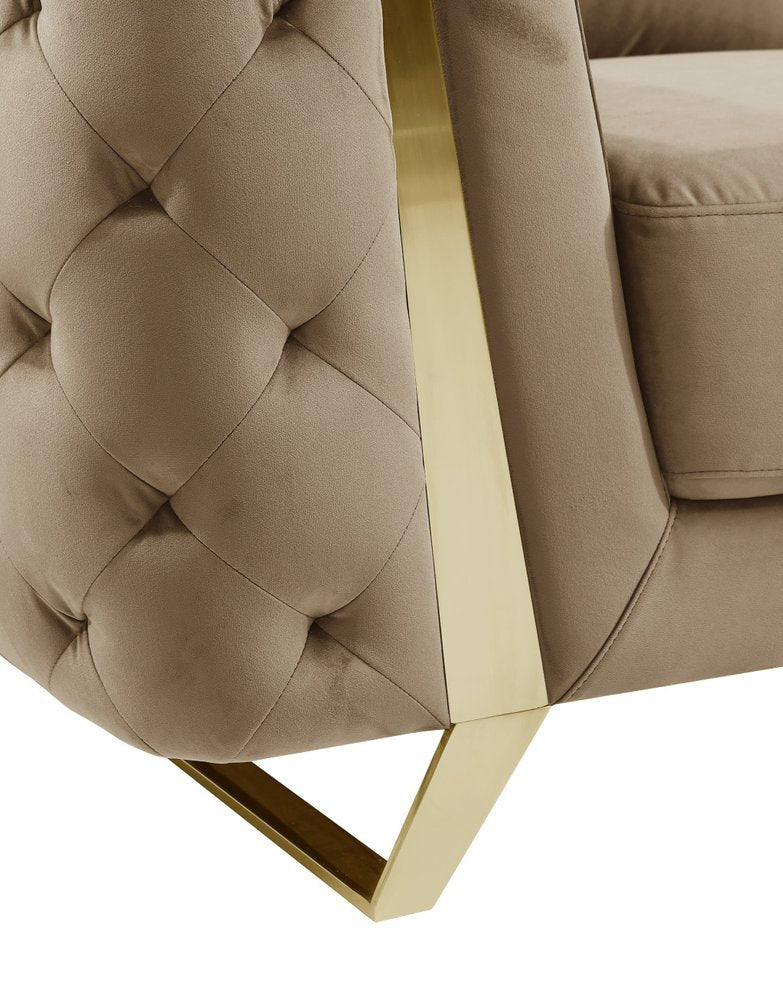 50" Beige And Gold Velvet Tufted Club Chair HomeRoots