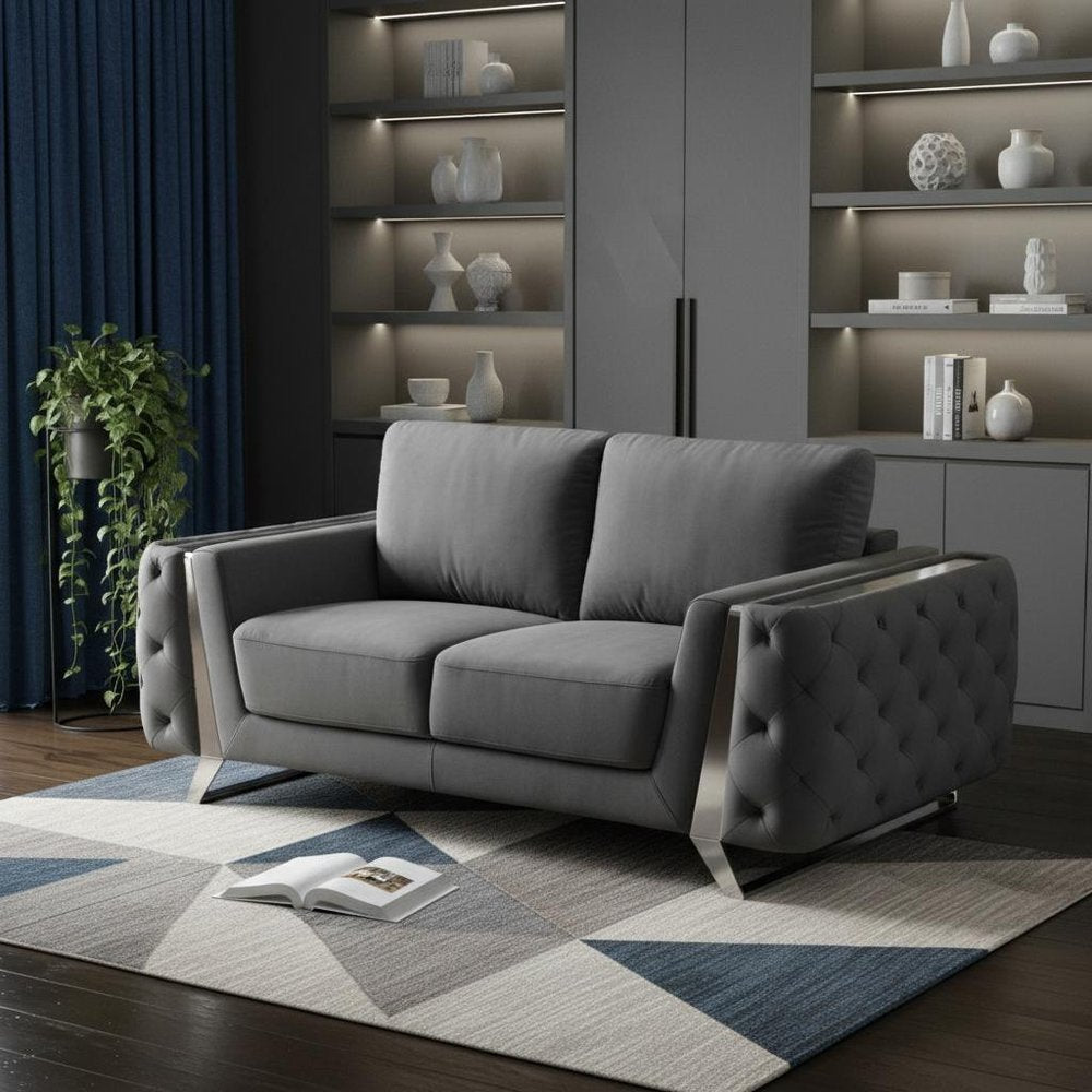 72" Dark Gray And Silver Velvet Loveseat HomeRoots