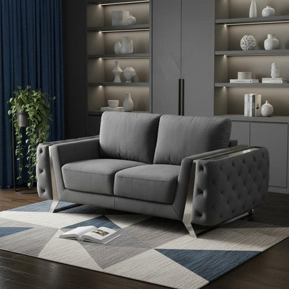 72" Dark Gray And Silver Velvet Loveseat HomeRoots