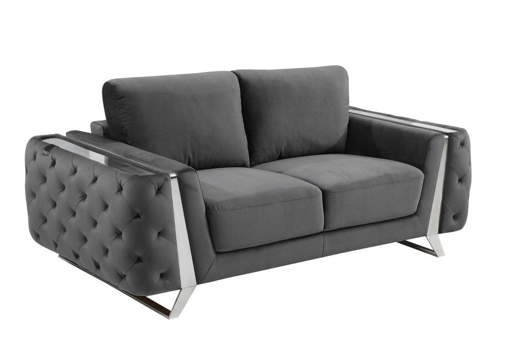 72" Dark Gray And Silver Velvet Loveseat HomeRoots