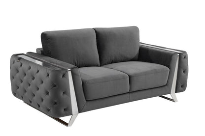 72" Dark Gray And Silver Velvet Loveseat HomeRoots